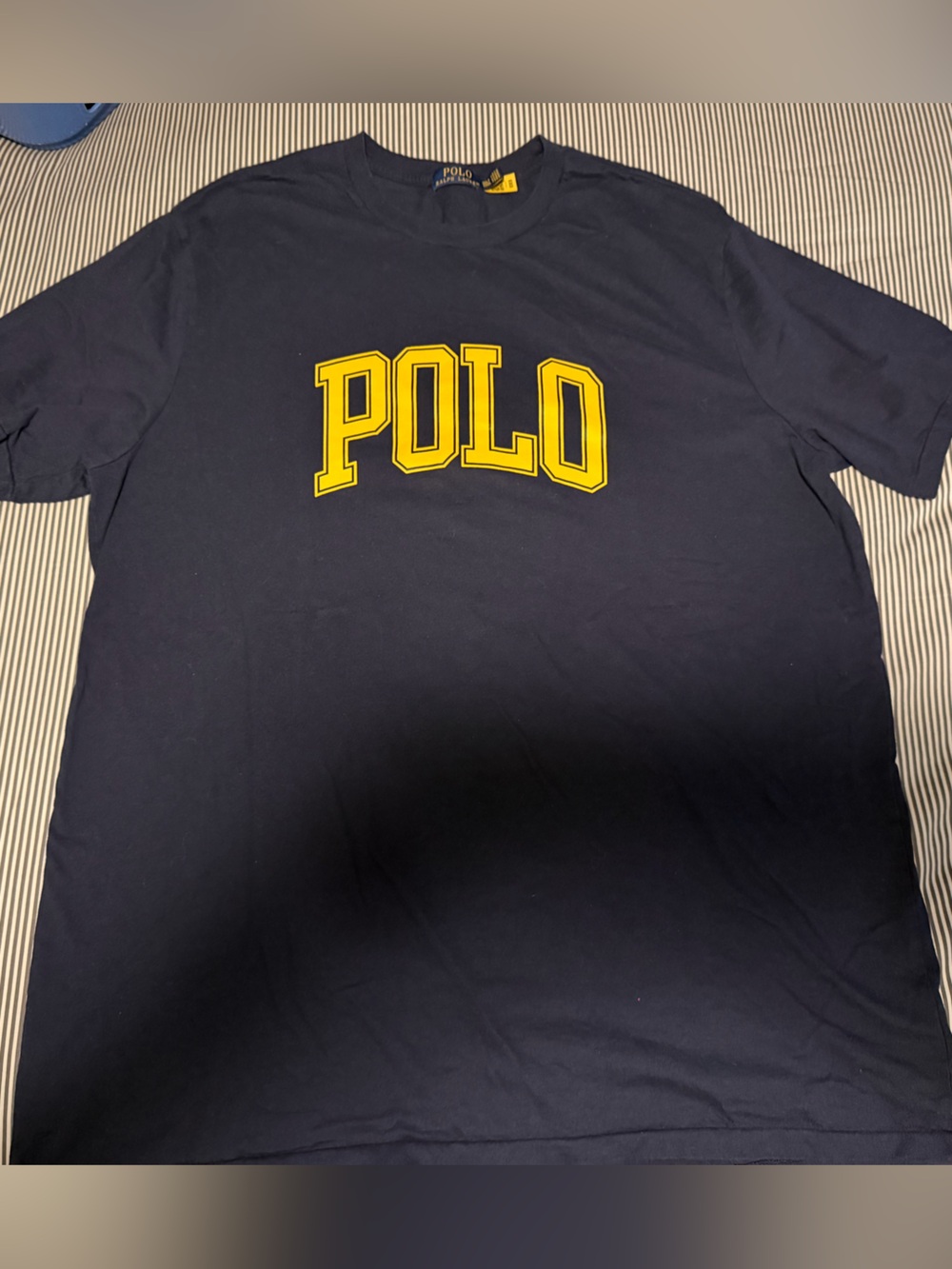 Polo by Ralph Lauren Navy Tee with Yellow POLO Logo Mens Big and Tall
